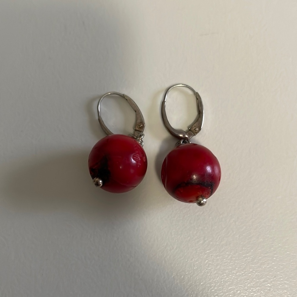 Cute red ball pendant earrings
